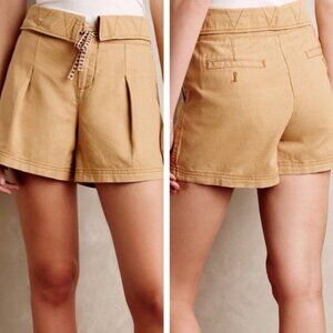 Anthropologie HEI HEI Linen Blend Fold Over Tan Shorts Size 12
